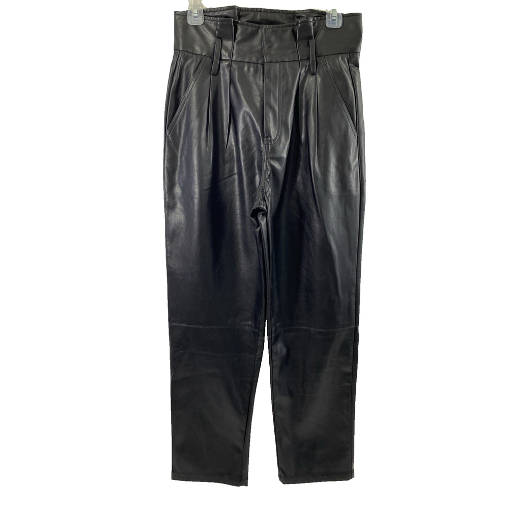 Elan Faux Leather Pants Womens Medium Black Pleated Front Biker Pockets Goth NWT